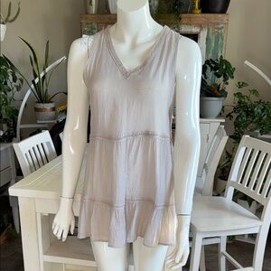 Spence boho flowing Sleeveless V-Neck Top in Cream with embroidery detail